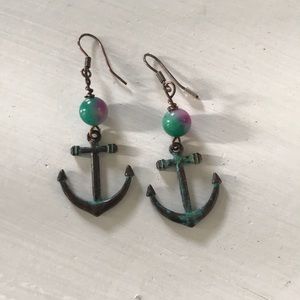 Anchor & Bead Dangle Earrings